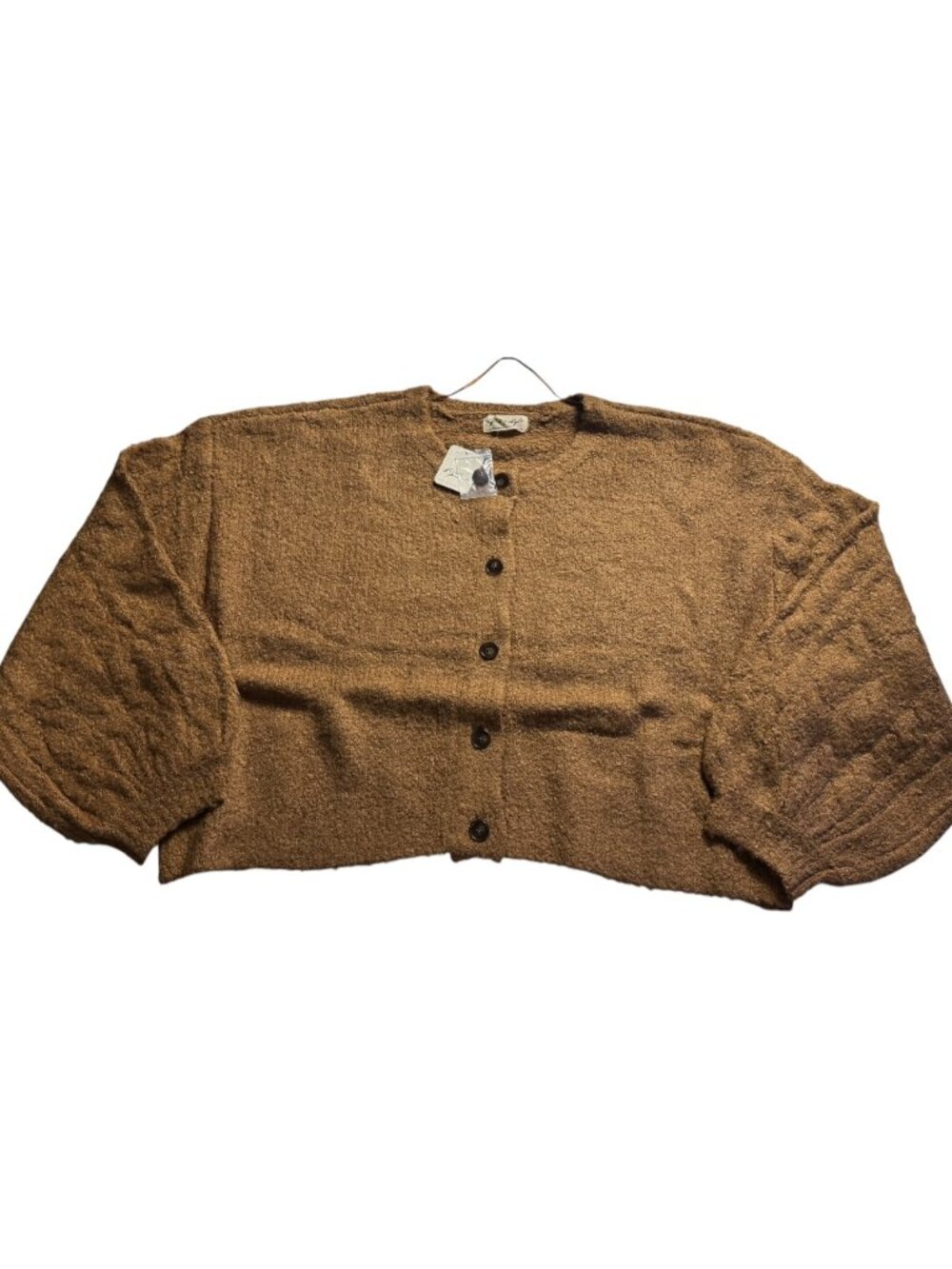 🤎 NWT Free People Thistle Cardigan Macadamia Brown Bouclé Knit Sweater X-Large